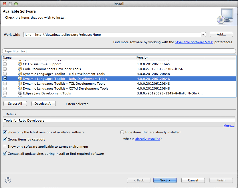 Dltk-dev how to install dltk ruby on eclipse for mac